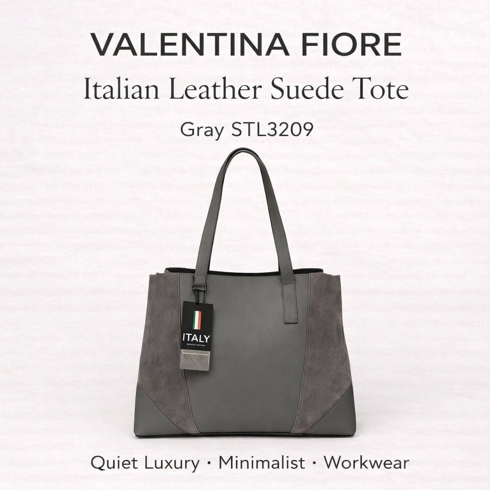 NWT Valentina Fiore Italian Leather Suede Tote Gray  Handmade in Italy STL3209